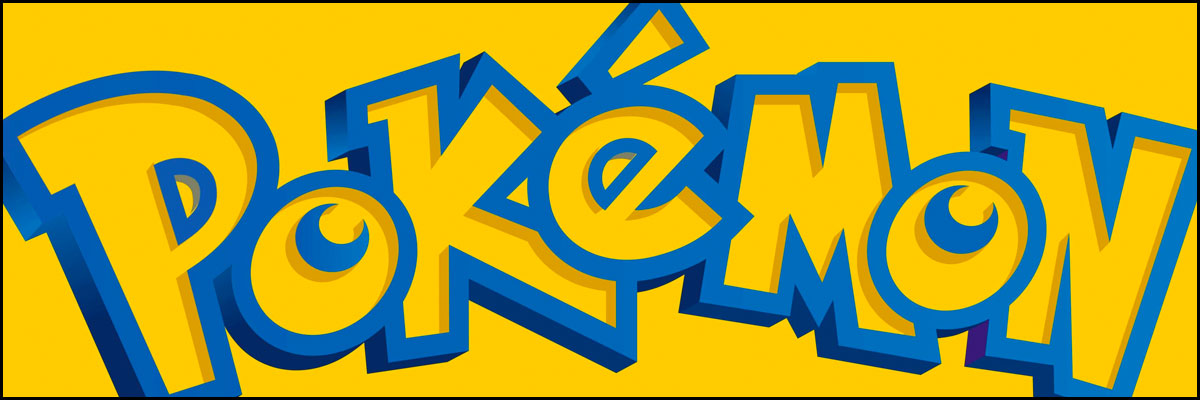 Pokemon logo on a yellow background