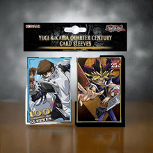 Load image into Gallery viewer, Yugi &amp; Kaiba Sleeves 100 pack featuring iconic artwork celebrating 25 years of Yu-Gi-Oh! with durable card protection.
