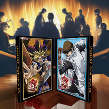 Load image into Gallery viewer, Yu-Gi-Oh! Yugi &amp; Kaiba Quarter Century 9-Pocket Duelist Portfolio with iconic character artwork celebrating 25 years, featuring secure card storage and stylish design.
