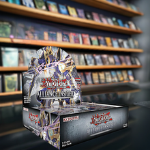 Load image into Gallery viewer, Yu-Gi-Oh! Alliance Insight Booster Box on display in a card shop.

