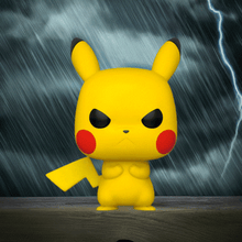 Load image into Gallery viewer, Grumpy Pikachu Pokemon POP! Vinyl Figure, featuring vibrant yellow color and fierce expression.
