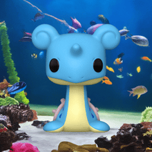 Load image into Gallery viewer, Lapras Pokemon POP! Vinyl figure with blue and cream colors displayed in an underwater setting.
