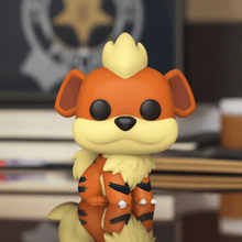 Load image into Gallery viewer, Growlithe Pokemon POP! Vinyl Figure showcasing fiery orange fur, black stripes, and adorable expression in Funko POP! style.
