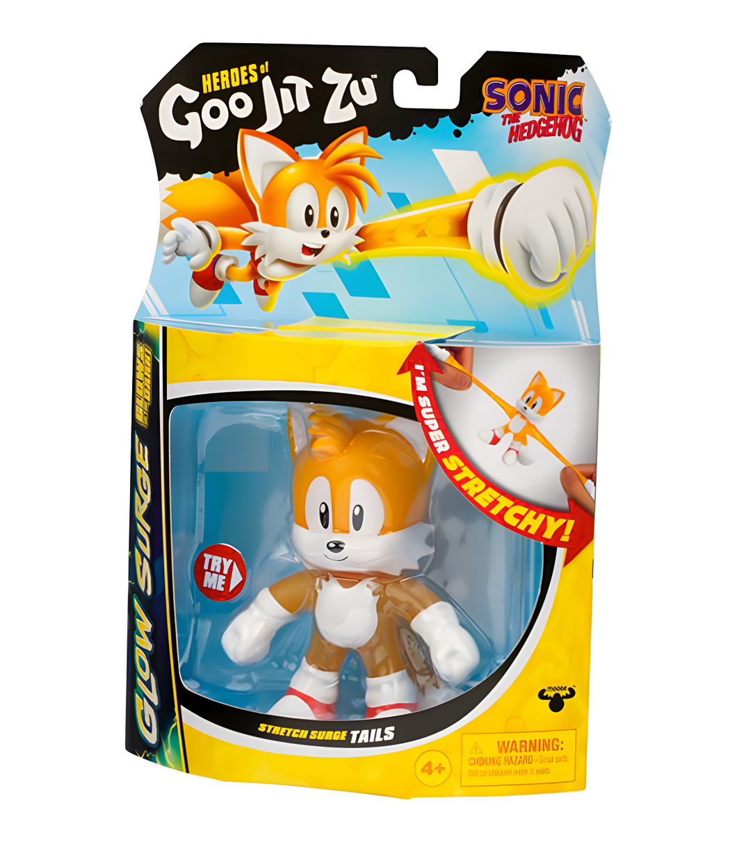 Goo Jit Zu Sonic Glow Surge - Tails stretchable glow-in-the-dark figure in packaging.