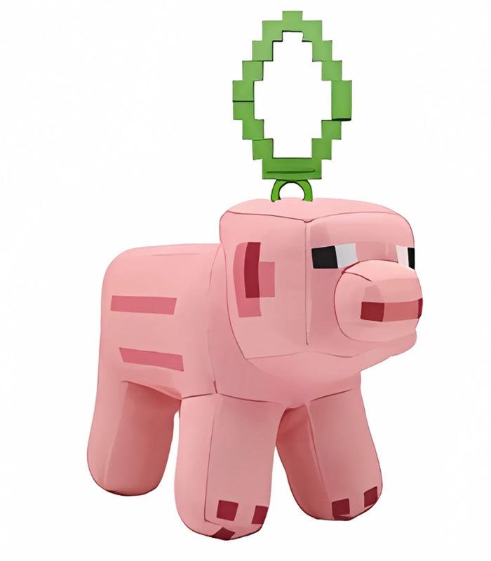 Minecraft 5 Inch Pig Bag Hanger Plush with clip attachment, featuring authentic pixelated design.