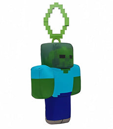 Minecraft 5 Inch Zombie Bag Hanger Plush with clip and pixelated design.