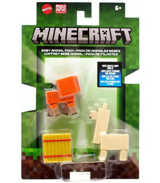 Minecraft Baby Animal Pack with baby Llama and Sheep figures, including a hay bale accessory for interactive play.