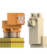 Load image into Gallery viewer, Minecraft Baby Animal Pack action figures featuring baby llama and sheep with hay bale accessory.
