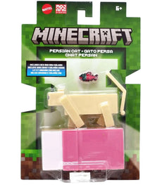 Minecraft Persian Cat action figure set with bed and fish accessory in packaging.