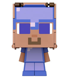 Minecraft Flippin' Figs 2-in-1 Steve Enchanted Armour and Steve toy with pixelated design.