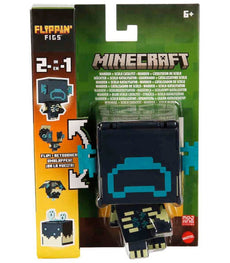 Minecraft Flippin' Figs 2-in-1 Warden and Sculk Catalyst in packaging with pixelated design.