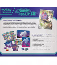 Load image into Gallery viewer, Pokemon TCG Journey Together Elite Trainer Box featuring booster packs, promo card, and game accessories.
