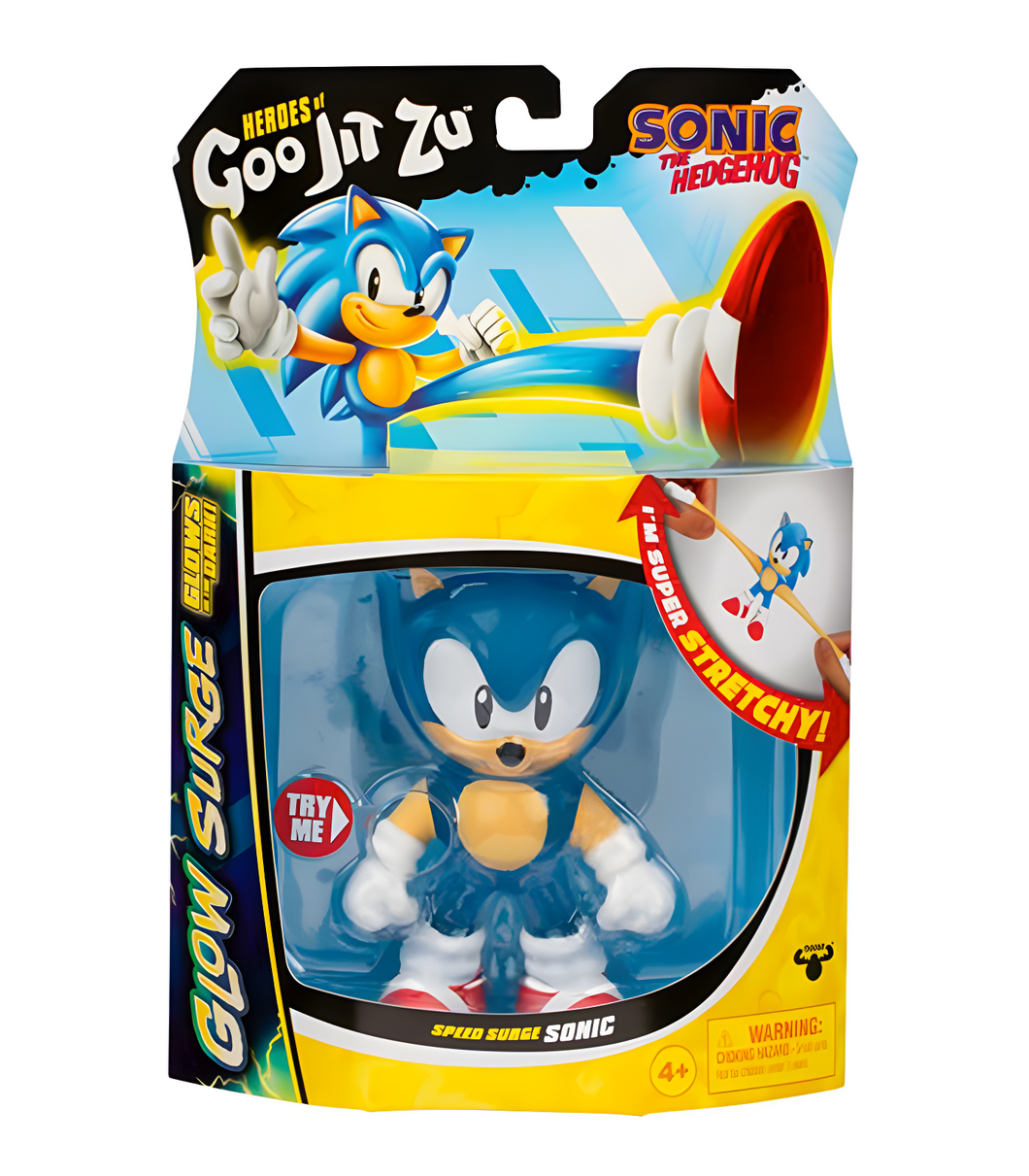 Heroes of Goo Jit Zu Sonic Glow Surge - Sonic stretchable glow-in-the-dark action figure.