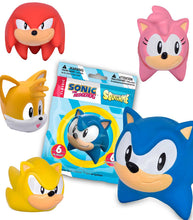 Load image into Gallery viewer, Sonic The Hedgehog Squishme figure blind bag with Sonic, Amy, Tails, Super Sonic, and Knuckles squishy toys.
