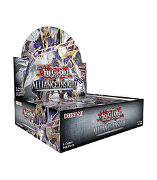 Yu-Gi-Oh! Alliance Insight Booster Box packaging featuring colorful card artwork.