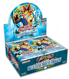 Yu-Gi-Oh! Legend of Blue Eyes White Dragon Reprint Booster Box display for 25th anniversary.