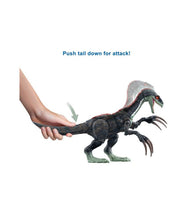 Load image into Gallery viewer, Jurassic World Dominion Sound Slashin&#39; Therizinosaurus Push  tail down for attack

