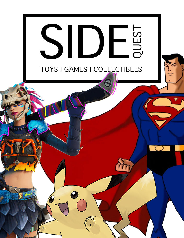 Sidequest tgc banner with pokemon, superman and batman