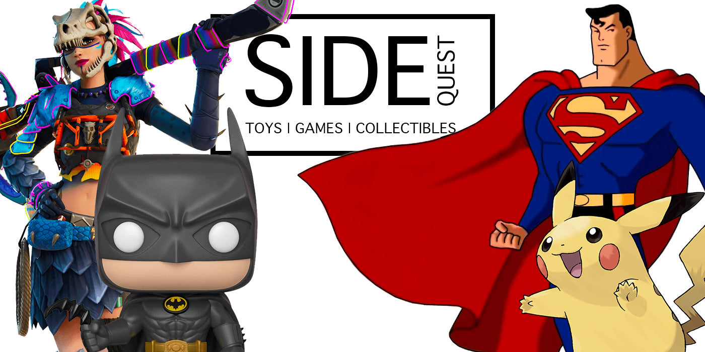 Sidequest tgc banner with pokemon, superman and batman